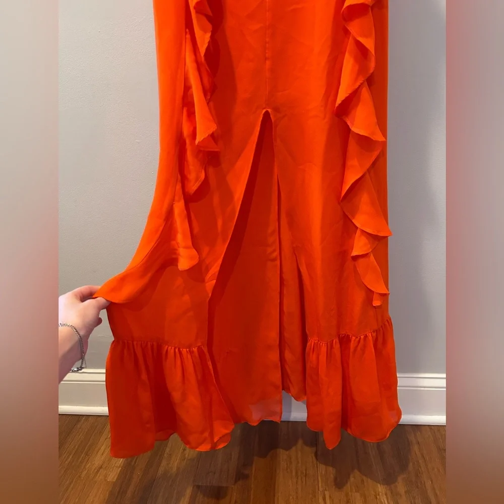 L'agence Silk Orange Ruffle Maxi Dress Size 2 - Picture 2 of 14